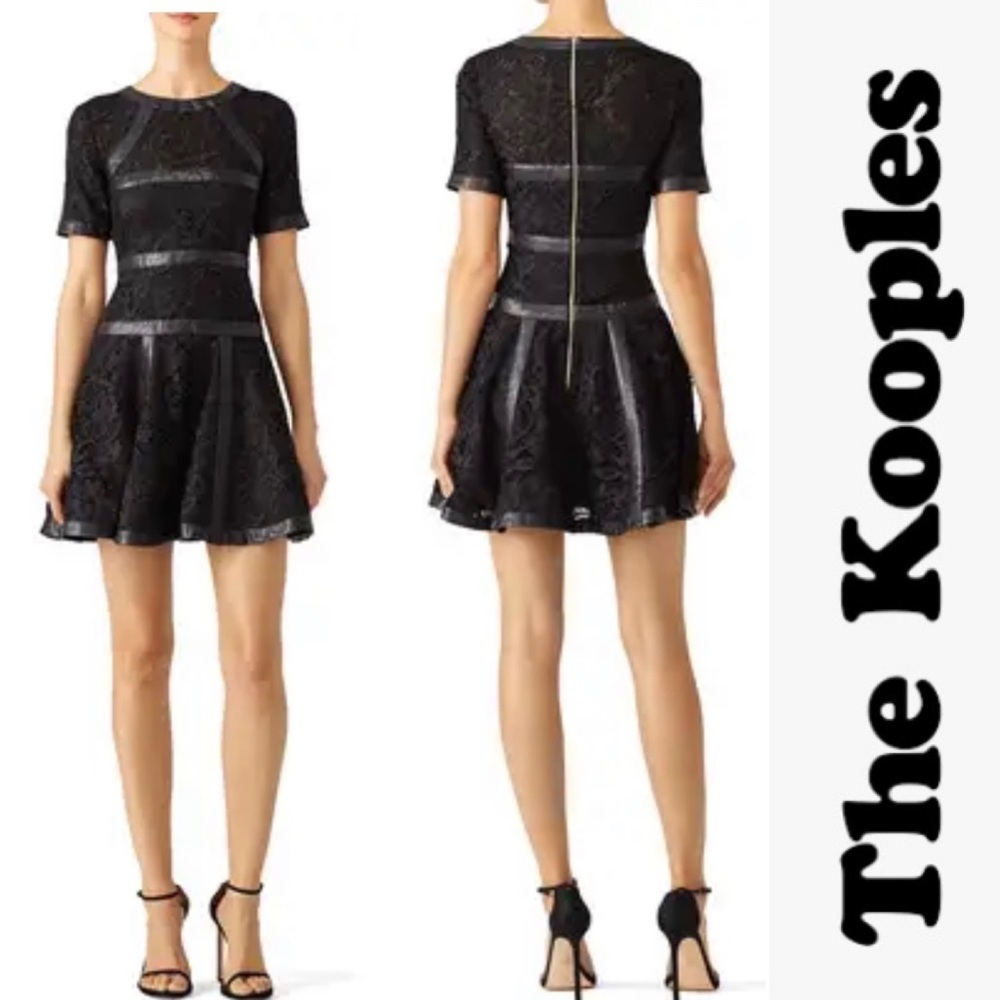 The Kooples Botanique Black Leather/Lace Fit/Flare dress xs